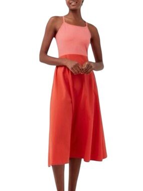 Pact Organic Cotton Colorblock Pink Red Midi Dress LARGE with pockets